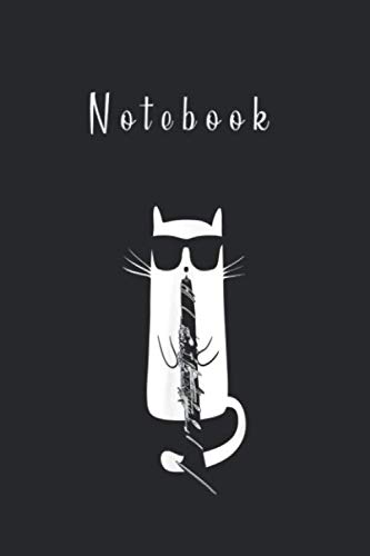 Notebook: Funny Cat Wearing Sunglasses Playing Clarinet 6''x9'' x 125 Pages College Ruled White Paper Blank Journal Notebook with Black Cover Perfect Gift For All Ages