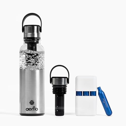 Aerflo Portable Soda Maker - Sparkling Water Maker with 17 oz Bottle | On-Bottle Carbonator | Stainless Steel & Tritan | Refillable CO2 Capsules