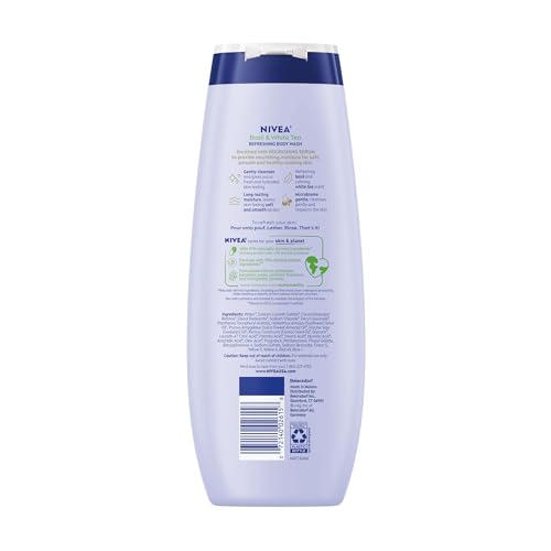 NIVEA REFRESHING BASIL AND WHITE TEA BODY WASH WITH NOURISHING SERUM, SCENTED BODY WASH FOR WOMEN, ENRICHED WITH PROVITAMIN B5 AND VITAMIN E, 20 FL OZ BOTTLE