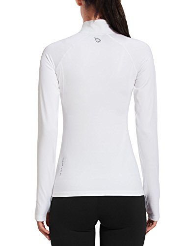 Baleaf Women's Thermal Fleece Half Zip Thumbholes Long Sleeve Running Top White Size M