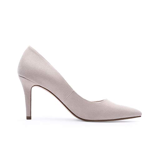 TIHOO Women's Classic Pointed Toe High Heel Dress Pumps Slip On Basic Shoes (6 M US, Beige)