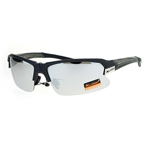 Xloop Sport Sunglasses Mens Half Rim Light Frame UV400 Black Gray, Silver Mirror