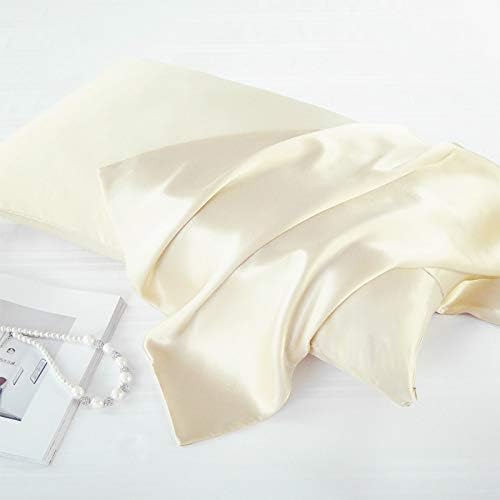 Juwenin Bedding,Luxury Satin Pillowcase with Zipper (Silky Satin Pillow Case for Hair) Set of 2 (Beige, Standard(20''x26''))