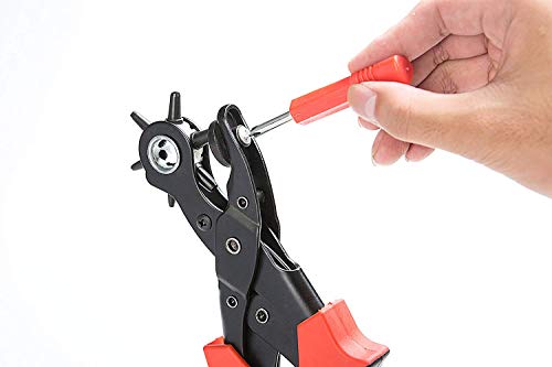 Leather Hole Punch Plier Set for Belts, Watch Bands, Straps, Dog Collars, Saddles, Shoes, Fabrics, DIY Home or Craft Projects. Super Heavy Duty Rotary Puncher, Multi Hole Sizes Maker Tool