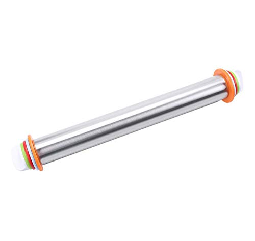 Adjustable Rolling Pin, Stainless Steel Roller Pins with 4 Removable Adjustable Thickness Rings and Pastry Mat for Baking, Pastry, Pizza Pie, Cookie, Fondant Dough - Thumbnail 7