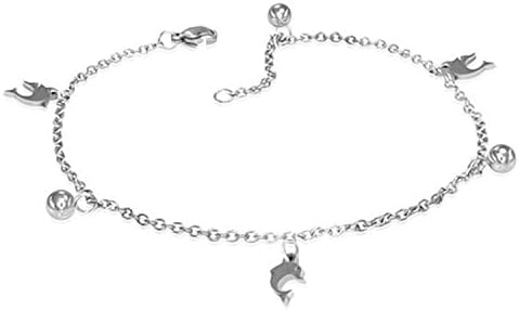 Leaping Dolphin Stainless Steel Jingle Charm Anklet with Extender Chain