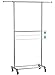 Auledio Expandable Double Rod Clothing Garment Racks On Wheels, Heavy Duty Hanging Clothes Organizer Stand Adjustable Rolling Rack, Chrome