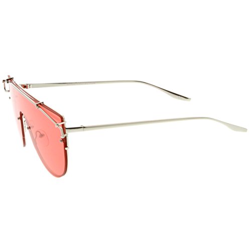zeroUV - Futuristic Rimless Metal Crossbar Colored Mono Lens Shield Sunglasses 62mm (Silver / Red)