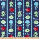 Pre-cut 2 Yards - "Ahoy Matey" Fish Stripe on Blue Cotton Fabric (Great for Quilting, Sewing, Craft Projects, Quilt, Throw Pillows &amp; More) Pre-cut 2 Yards X 44"