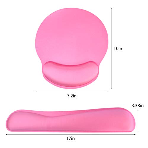 Keyboard Wrist Rest Pad Mouse Pad, Memory Foam, Rest Pads Sets for Comfortable Typing & Wrist Pain Relief, Anti-Slip Rubber Base (Pink)