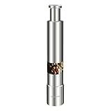 Salt Pepper Grinder Stainless Steel Salt and Pepper Mill Seasoning Mill One Hand Operated Mini Thumb Push Muller for Peppercorns, Sea Salt, Spices