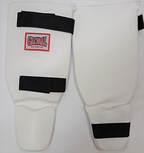 レッグガード 高級レザー 白 Mサイズ レガース スネサポーター キックボクシング空手用 Global Sports