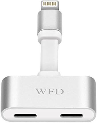 WFD Dual Lightning Adapter Splitter For iPhone 7/8/Plus, 2in1 Lightning Earphone Audio Jack and Charger, Support Phone Call and Music Control, Support iOS10.3 &amp; iOS11(Silver)