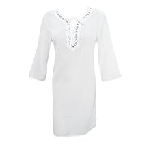 Mogul Women's Casual Tunic Dress Kurti Neck Sequin Embroidery White Long Kurti