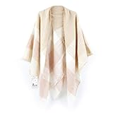 Women's Cozy Tartan Blanket Scarf Wrap Shawl Neck Stole Warm Plaid Checked Pashmina (Cream Color White)