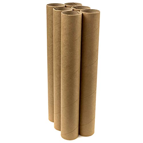 2" x 18" Cardboard Mailing Tubes 6 Pack with White Caps, Poster Tubes