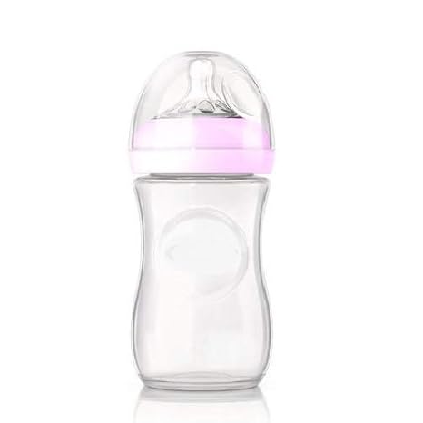 Gilli Shopee Wide Neck Natural Glass Anti-Colic Feeding Bottle -240 ml (Glass Pink)