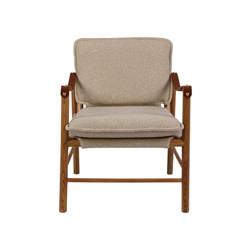 Creative Co-Op Rubberwood Chair with Bouclé Fabric Cushions, Faux Leather Arms…