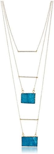 Kevia Layered Necklace with Two Druzy Pendants and Three Pave Set CZ Bars