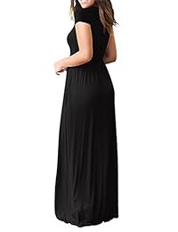 Vestido largo para dama, manga corta, liso, con bolsillos, ajuste casual
