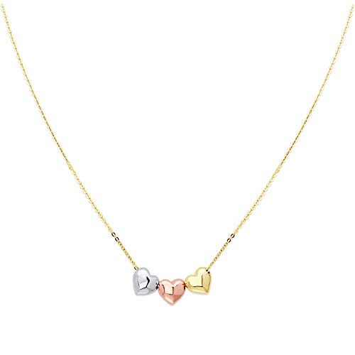 Wellingsale 14k Karat Tri 3 Color Gold Polished 3 Heart Necklace - 18