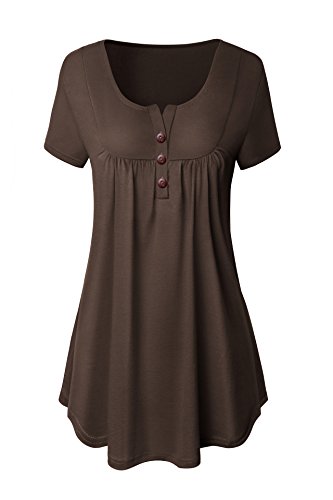 Short Sleeve Tops for Women Casual T Shirts Basic Tees Summer Blouse Brown S - Thumbnail 3