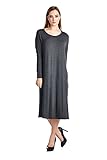 82 Days Women'S Rayon Span Mid Long Jersey Dress With Side Pockets - Solid