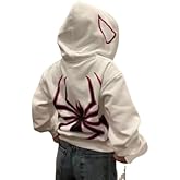 Y2K Spider Velvet and Thickened Large Women's Hooded Gothic Couple Spider Print Zipper Hoodie
