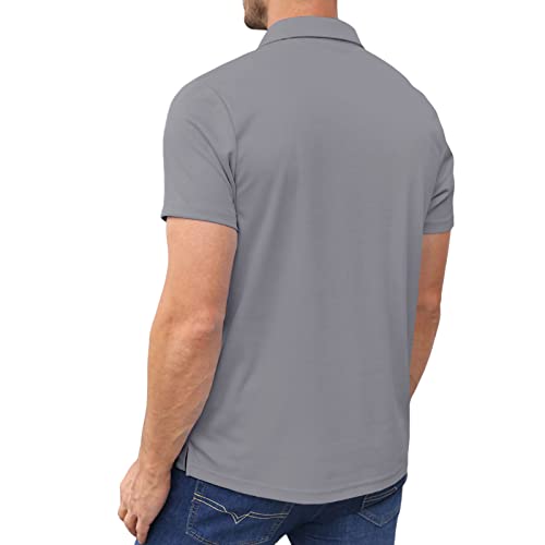 LEXIART MENS ATHLETIC GOLF POLO SHIRTS – SHORT SLEEVE WORKOUT POLOS QUICK DRY T-SHIRT GREY
