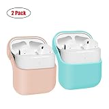 AMTRTT for AirPods Case (2 Pack), Protective Soft Silicone Cover for Apple Airpod Case Series 2 Series 1 - Pink/Turquoise - Apple Skin Shock Proof Wireless Charging case
