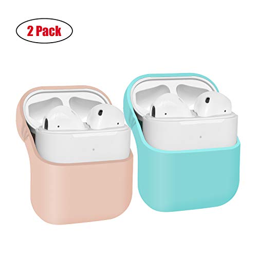 AMTRTT for AirPods Case (2 Pack), Protective Soft Silicone Cover for Apple Airpod Case Series 2 Series 1 - Pink/Turquoise - Apple Skin Shock Proof Wireless Charging case