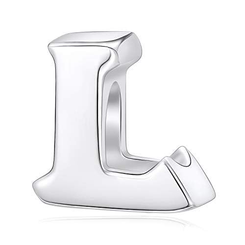 Alphabet Charms Letter Initial A-Z Genuine 925 Sterling Silver Beads fits Pandora Charms Bracelet (Letter L)