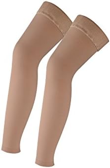 Veencare Thigh High Footless Compression Stockings, 1 Pair, Compression Sleeves, 20-30 mmHg with Silicone Band, Footless, Varicose Veins, Edema, Unisex (X-Large, Beige)