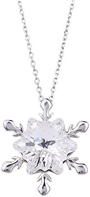 LIANGZHILIAN Exquisite Snowflake Women Swarovski Crystals Pendent Silver Plated Adjustable Necklace Gift for Her (White)