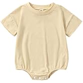 Merqwadd Baby Boy Girl Bubble Romper Infant Oversize Plain Crewneck T-Shirt Bodysuit Tops