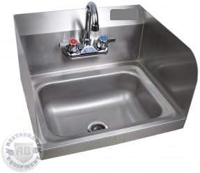 Commercial Stainless Steel Wall-Mount Hand Sink with Faucet & Drain & Side Splashes