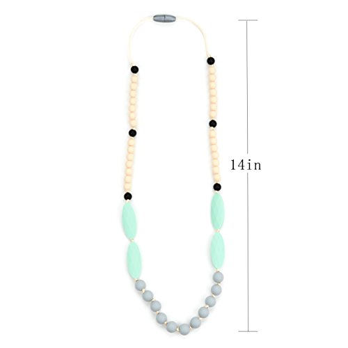 lofca Baby Toys Silicone Teething Necklace for Mom to Wear-BPA Free -Anti Flammatory,Drooling , Teething Pain Reduce Properties-Nursing Necklace Perfect for Breastfeeding Moms-'Ina'(Mint)
