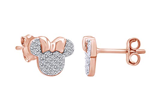 Sparkling White Cubic Zirconia Minnie Mouse Stud Earrings In 14K Rose Gold Over Sterling Silver