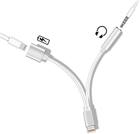 2 in 1 Lightning iphone 7 Adapter Charge and Headphone 3.5mm Audio Jack Splitter for iphone 7/7 Plus [No Calling Function and No Music Control]-Silver