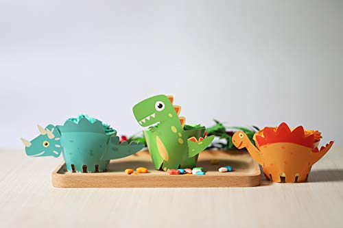 Dinosaur Cupcake Wrappers Toppers Party Supplies Birthday Dino Cake Decorations Jurassic - T-Rex/Triceratops/Spinosaurus 45 PCS
