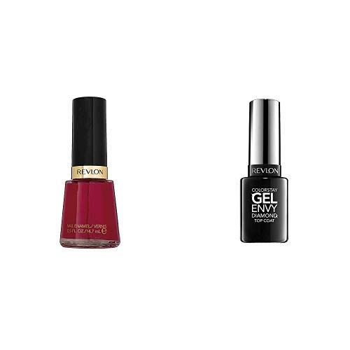Revlon Nail Enamel - 14.7 ml, Red with Revlon Colorstay Gel Envy Diamond Top Coat Nail Polish
