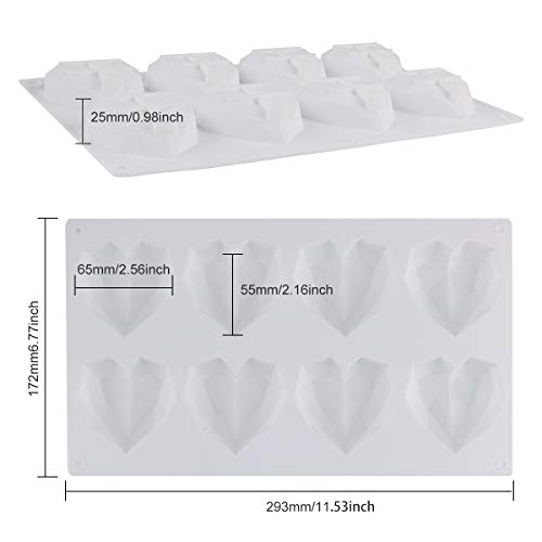 Silikonform 3D Diamant Herz Formen Bonbon- & Schokoladenformen 8 Gitter Silikon Backform Eiswürfelbereiter… – Bild 3