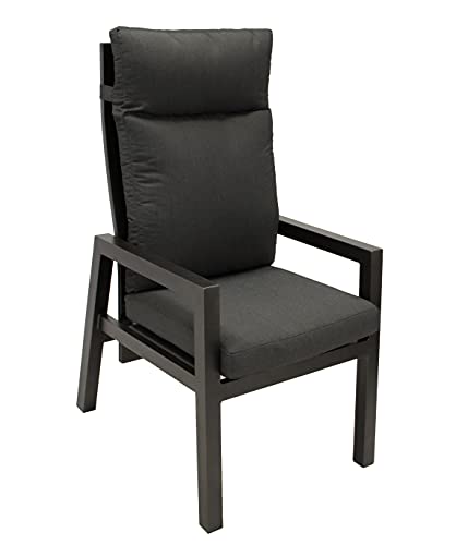 DEGAMO Gartengarnitur MANCIANO 7-teilig, 6X Hochlehner Sessel mit Verstellbarer Rückenlehne und 1x Gartentisch 90x180cm mit Glasplatte in Keramikoptik hellgrau – Bild 3