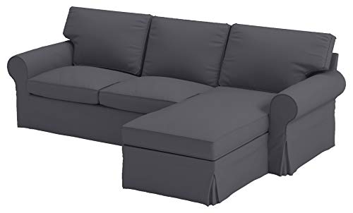 Dense-Cotton-Ektorp-Loveseat-with-Chaise-Lounge-Sectional-Cover-Replacement-Compatible-to-IKEA-Ektorp-Two-Seat-Chaise-Four-Seat-Sofa-Slipcover-Heavy-Cotton-Dark-Gray