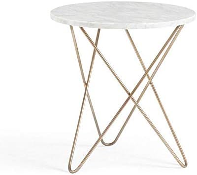 Bliss Decor Craft Handicraft Iron & Marble Side Table BLE_40002_Gold Color_Size_36 X 36 X 46 cm.