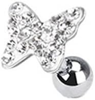 Clear Crystal Paved Butterfly Top Cartilage / Tragus Upper Ear Earring Bar
