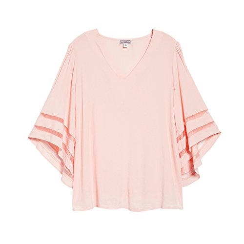 Shy Velvet Women's 3/4 Short Bell Sleeve V Neck Lace Patchwork Chiffon Blouse Casual Loose Shirt Tops - Thumbnail 4