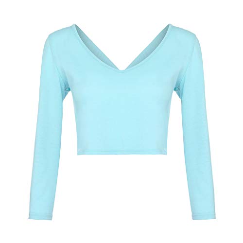 Respctfu l✿ Women Summer Short Sleeve Sexy Deep-Neck Slim Tunic Top Sexp Open Backless Criss Cross T-Shirt for Leggings Light Blue