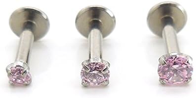 Emmajewels 16G 1/4" Triple Forward Helix Stud Earring Cartilage Pretty Pink CZ 2-4mm Prong Set