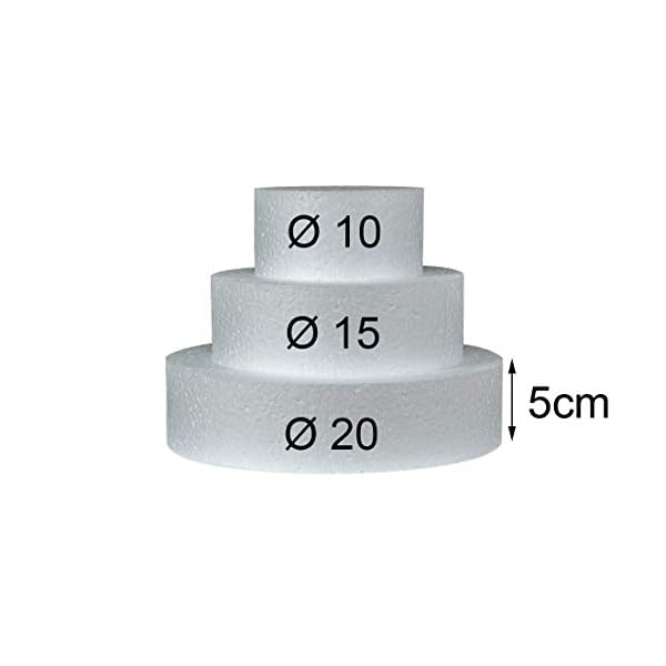 MCE-Commerce Styropor Torte Set dreistöckig H 5cm, 10cm; 15cm; 20cm, Weiß, 20x15cm – Bild 3